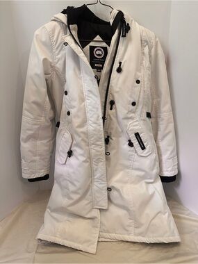 Canada Goose Women's White Trench Coat with Black Trim